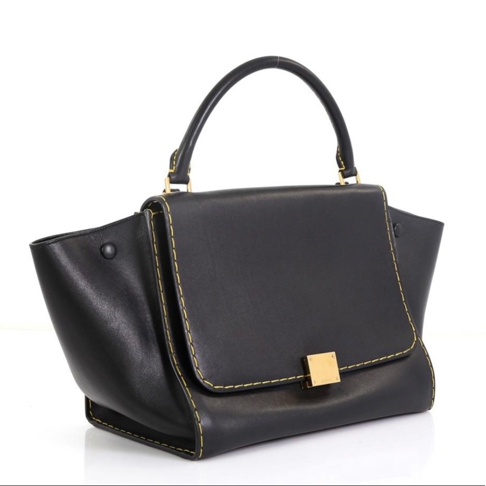 Celine Trapeze Handbag Blk Leather Satchel